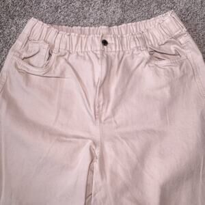 H&M Denim Mom Jeans Elastic High rise Classic Cream Pants Size 14